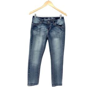 Vanilla Star Y2K Low Rise Contrast Stitch Cropped Blue Jeans With Whiskering